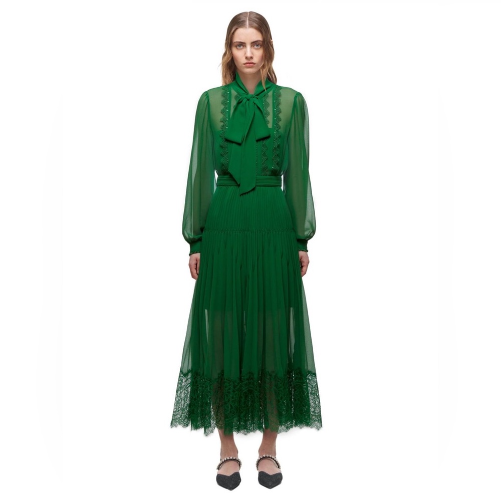 Self Portrait Green Chiffon Dress (Size 6)